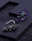 Amethyst & Lab Emerald Burst Earrings in Gun Metal Color | 925 Silver