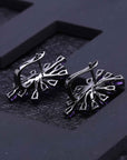 Amethyst & Lab Emerald Burst Earrings in Gun Metal Color | 925 Silver