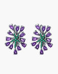 Amethyst & Lab Emerald Burst Earrings in Gun Metal Color | 925 Silver