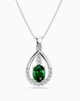 Emerald Teardrop Halo Pendant Necklace in Sterling Silver – May Birthstone | Irosk