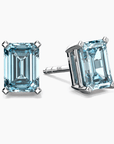 Emerald Cut Aquamarine Stud Earrings in Sterling Silver | Irosk ®