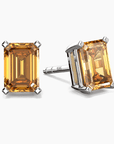 Emerald-Cut Citrine Stud Earrings in Sterling Silver | Irosk ®