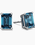 Emerald Cut London Blue Topaz Stud Earrings in Sterling Silver | Irosk ®