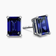 Timeless Serenity – Emerald-Cut Sapphire Stud Earrings in Silver