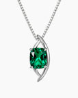 Sterling silver globe-style pendant necklace featuring a cushion-cut lab-created emerald on a fine box chain.
