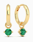 18K gold-plated sterling silver hoop earrings featuring 4 mm lab-created emerald charms, highlighting their May birthstone design.