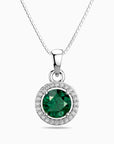 Round Emerald Halo Pendant | Sterling Silver