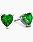 Heart Shape Stud Earrings in Sterling Silver -  Emerald
