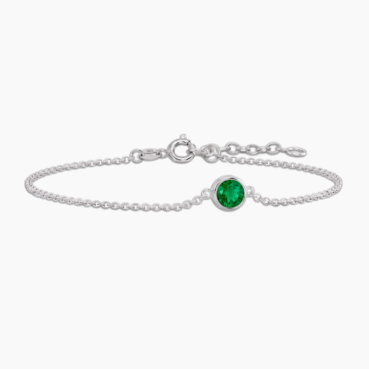 Lab Emerald Round Solitaire Bracelet in Sterling Silver – May Birthstone | Irosk