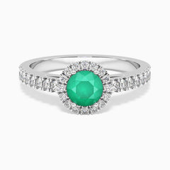 Classic Round Emerald Halo Ring in Sterling Silver