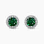 Round Emerald Halo Earrings | Sterling Silver