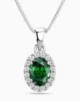 Oval Emerald Halo Pendant Necklace – Sterling Silver Birthstone Jewellery | Irosk