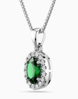 Oval Emerald Halo Pendant Necklace – Sterling Silver Birthstone Jewellery | Irosk