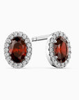 Oval Garnet Halo Stud Earrings – Sterling Silver | Irosk