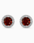 Round Garnet Halo Earrings | Sterling Silver | Irosk