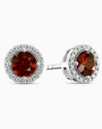 Round Garnet Halo Earrings | Sterling Silver | Irosk