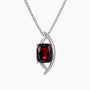 Sterling silver pendant necklace with cushion-cut natural garnet in a contemporary globe-style setting on a box chain.