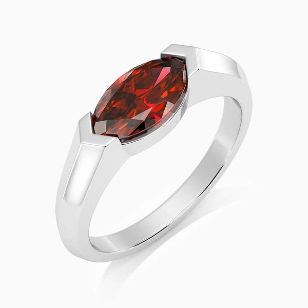 side view of marquise cut garnet ring