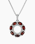 Celestial Halo Garnet Pendant in Sterling Silver – January Birthstone
