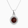Garnet Pendant with Moissanite Halo – Round Cut in Sterling Silver