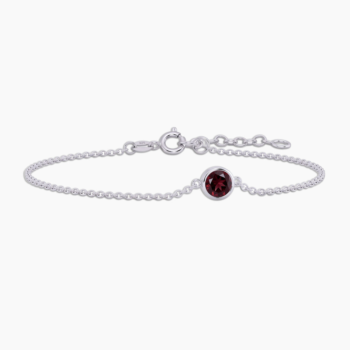 Garnet Round Solitaire Bracelet in Sterling Silver – January Birthstone | Irosk