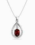 Garnet Teardrop Halo Pendant Necklace in Sterling Silver – January Birthstone | Irosk ®