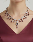 Garnet Cascading Statement Necklace in Sterling Silver – January Birthstone | Irosk