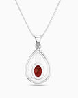 Garnet Teardrop Halo Pendant Necklace in Sterling Silver – January Birthstone | Irosk ®