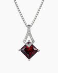 Royal garnet pendant with natural princess-cut stone in rhodium-plated sterling silver – January birthstone necklace