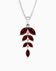 Marquise-Cut Garnet Leaf Necklace | Sterling Silver | Irosk