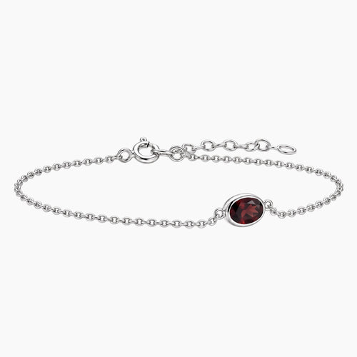 Garnet Oval Solitaire Bracelet in Sterling Silver – January Birthstone | Irosk