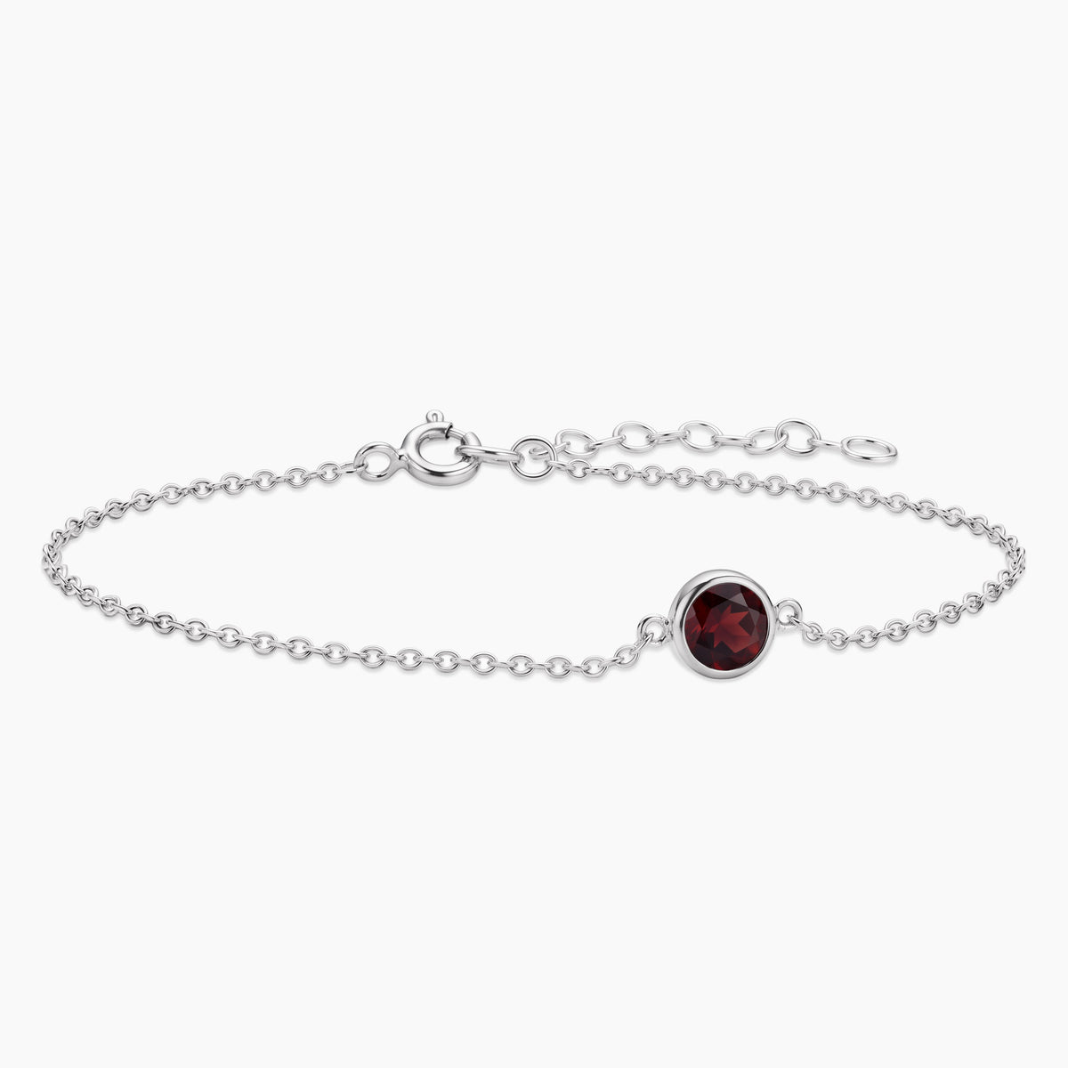 Garnet Round Solitaire Bracelet in Sterling Silver – January Birthstone | Irosk