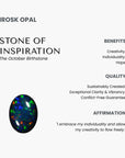 Irosk Opal with benefits, quality, and affirmation text on a white background