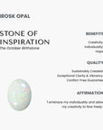 Opal stone with Irosk branding and information on a white background