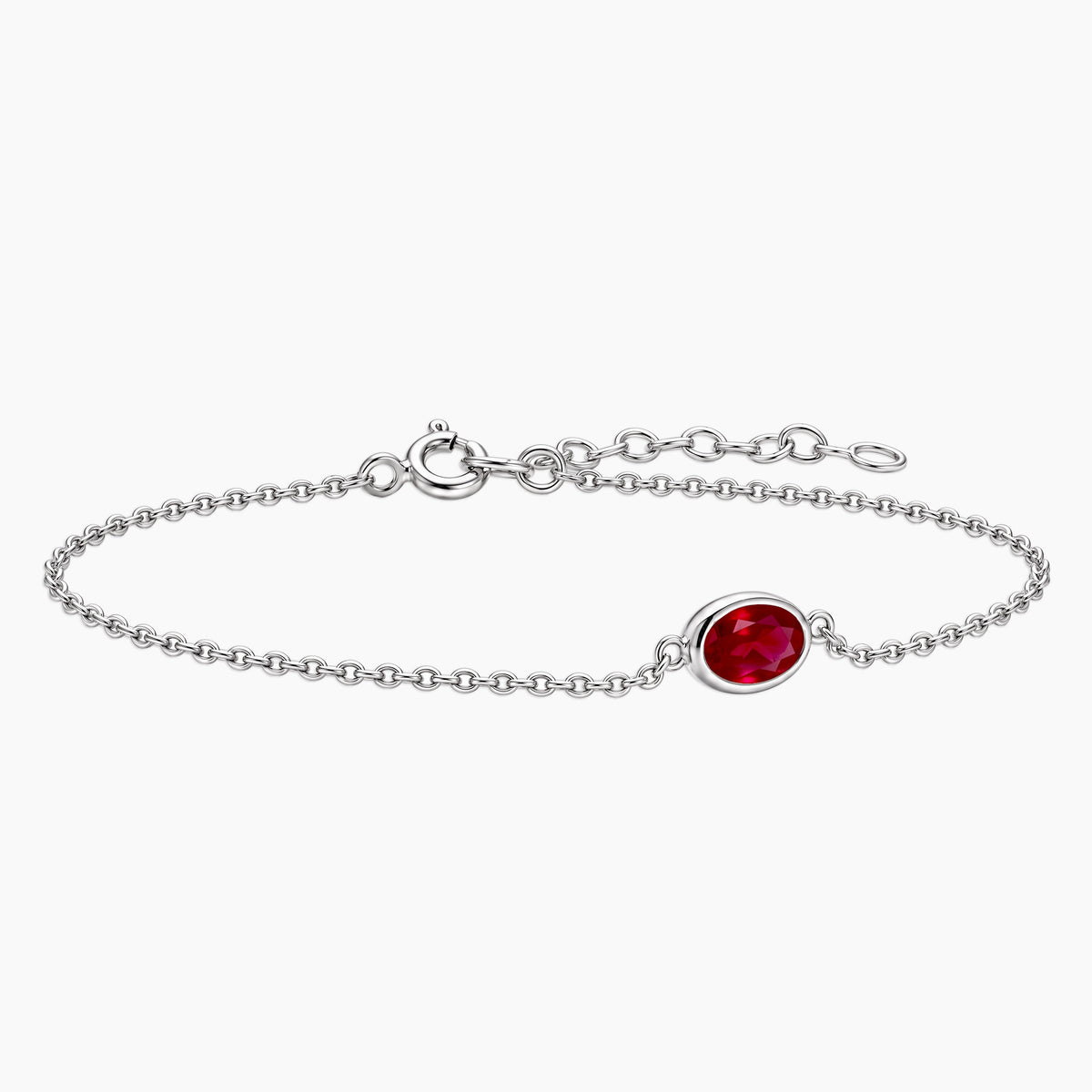 Lab Ruby Oval Solitaire Bracelet in Sterling Silver – July Birthstone | Irosk