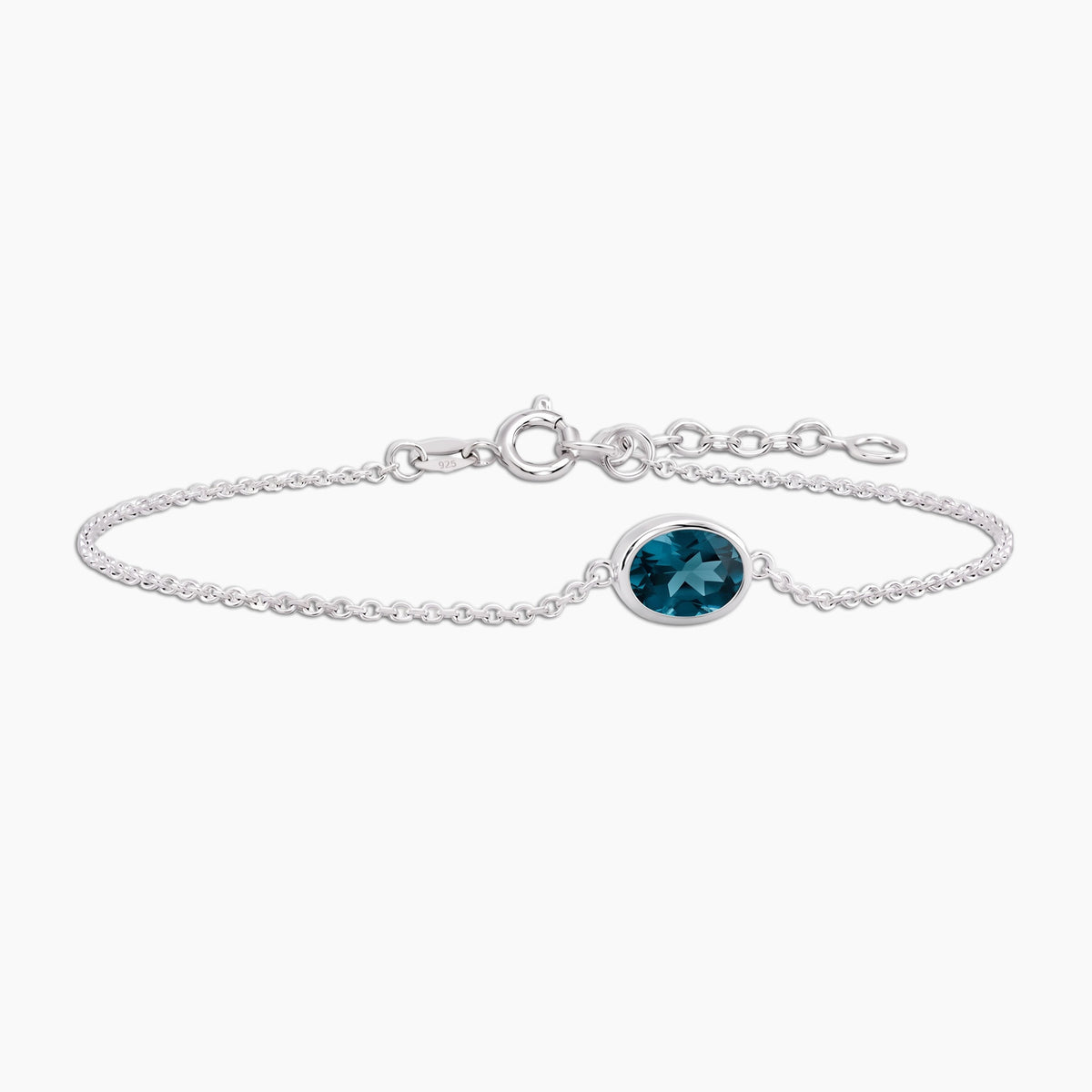 London Blue Topaz Oval Solitaire Bracelet in Sterling Silver – December Birthstone | Irosk