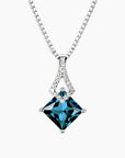 Princess-cut light blue topaz pendant necklace in rhodium-plated sterling silver, 2.00 carats, December birthstone