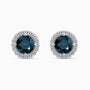 Round London Blue Topaz Halo Earrings | Sterling Silver