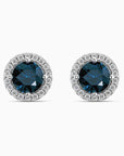 Round London Blue Topaz Halo Earrings | Sterling Silver