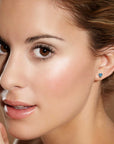 Heart Shape Stud Earrings in Sterling Silver -  London Blue Topaz