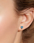 Heart Shape Stud Earrings in Sterling Silver -  London Blue Topaz