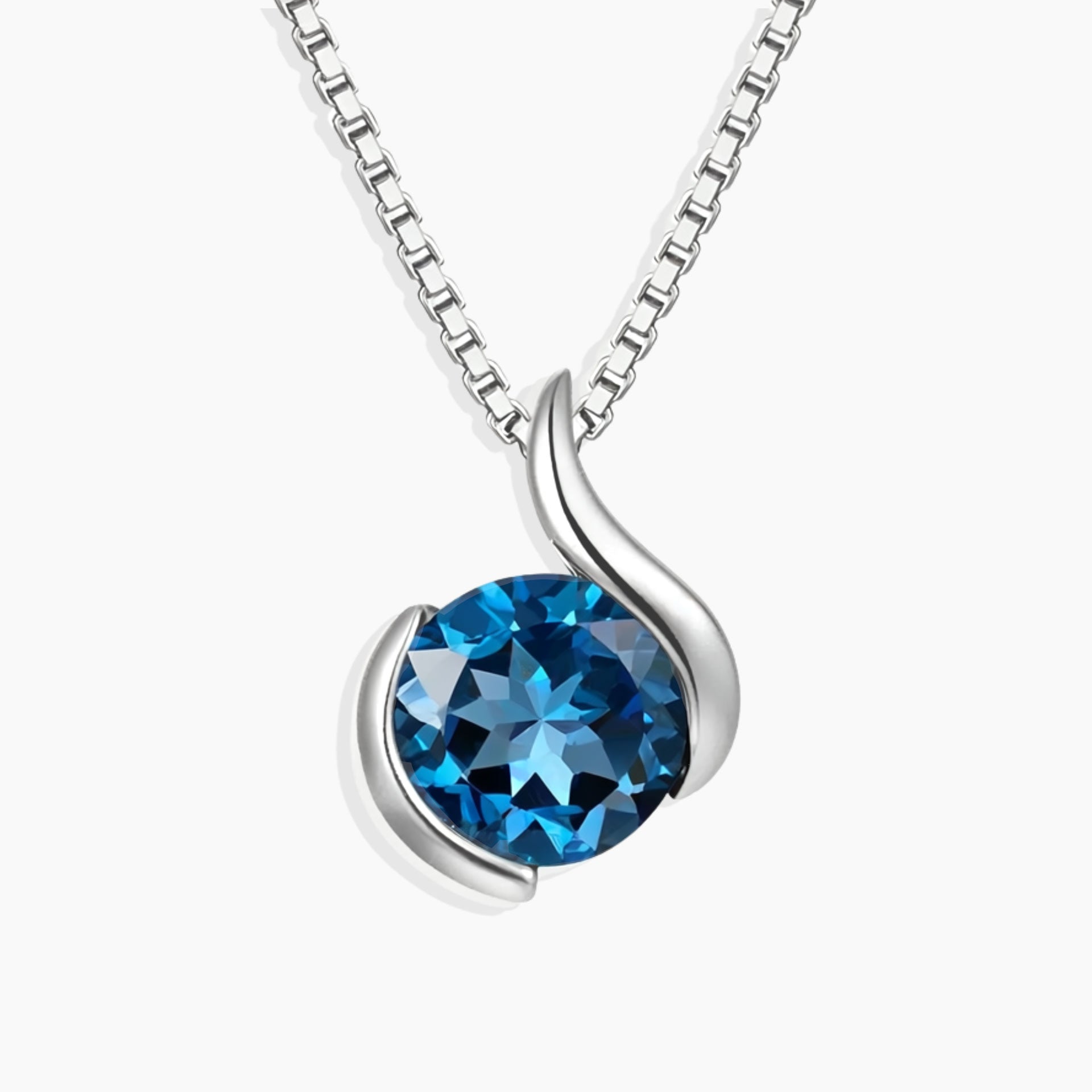 London Blue Topaz semi bezel pendant necklace in sterling silver – Irosk Australia