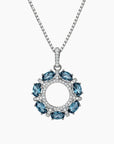 Celestial Halo London Blue Topaz Pendant in Rhodium-Plated Silver