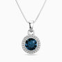 Round London Blue Topaz Halo Pendant | Sterling Silver