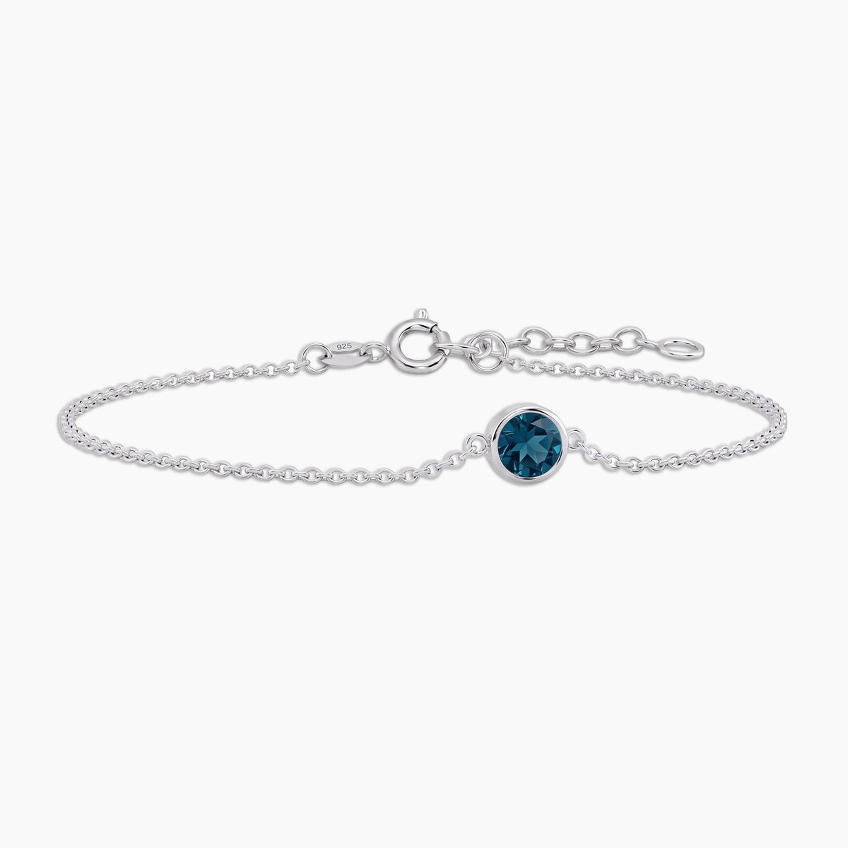 London Blue Topaz Round Solitaire Bracelet in Sterling Silver – December Birthstone | Irosk