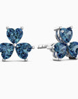 Flower Shape Stud Earrings in Sterling Silver -  London Blue Topaz