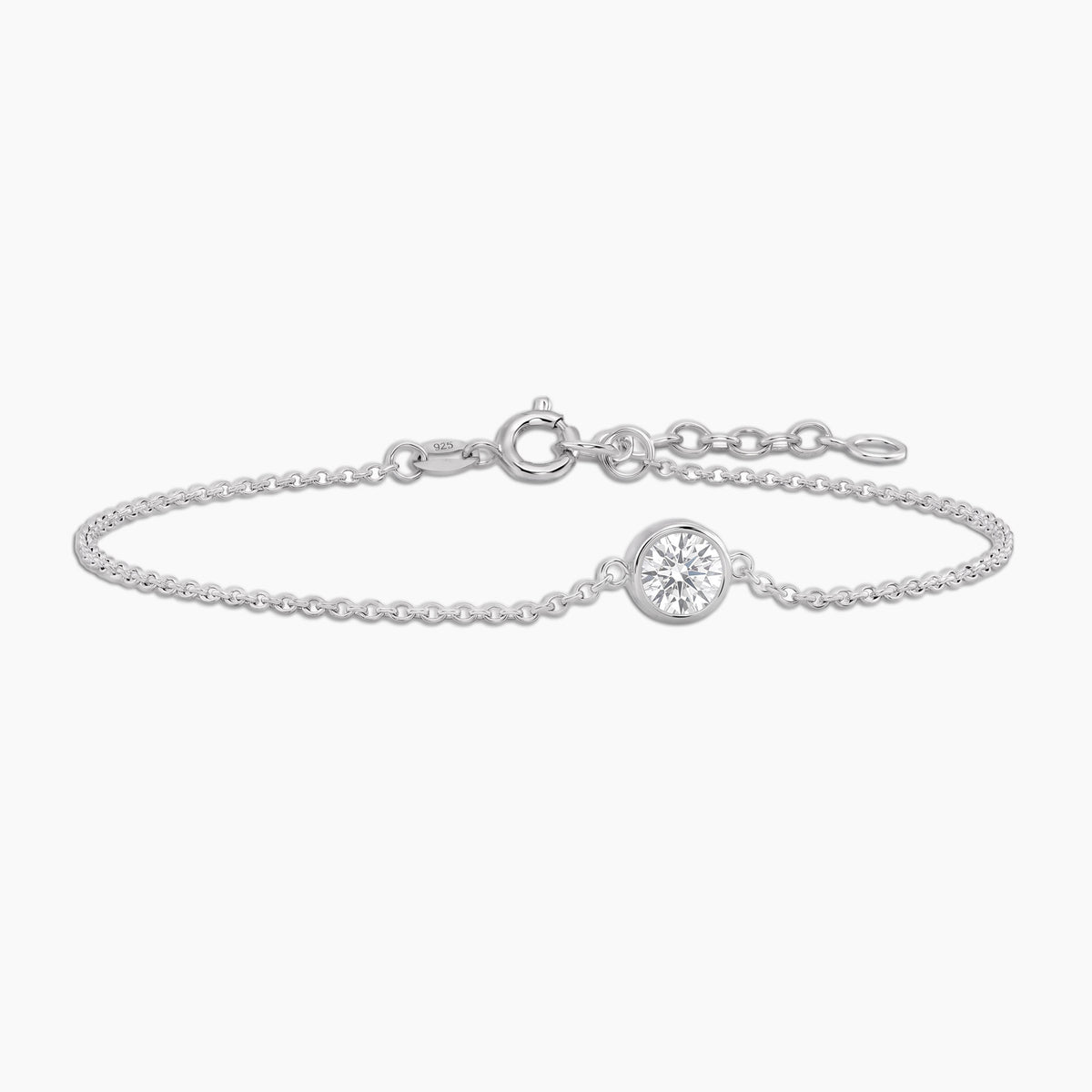 Moissanite Round Solitaire Bracelet in Sterling Silver – April Birthstone | Irosk