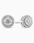 Pair of diamond moissanite earrings on a white background