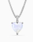 Heart-shaped natural moonstone pendant in sterling silver on a box chain – June birthstone necklace
