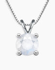Round natural moonstone solitaire pendant in sterling silver with box chain – June birthstone necklace